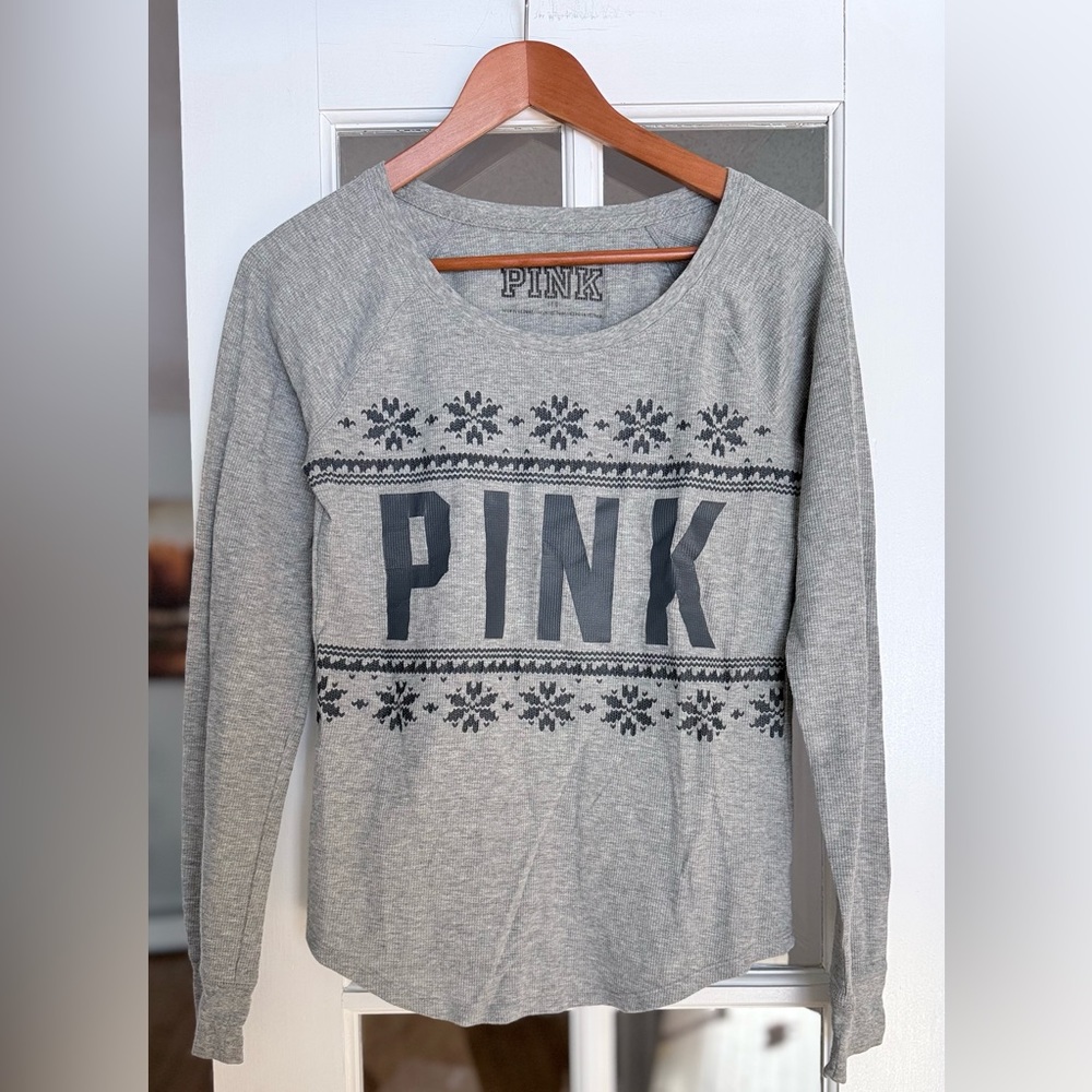 Victoria Secret Pink Logo Sleep Thermal Shirt, Grey Size Large - Picture 1 of 4